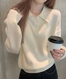 ポロカラーニットトップス