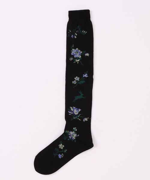 SUPER HAKKA（スーパーハッカ）の「ウサギ＆ブロッサムジャカードハイソックス（ソックス/靴下・レディース・カーキ/ブラック/レッド・FREE）」の2枚目の写真