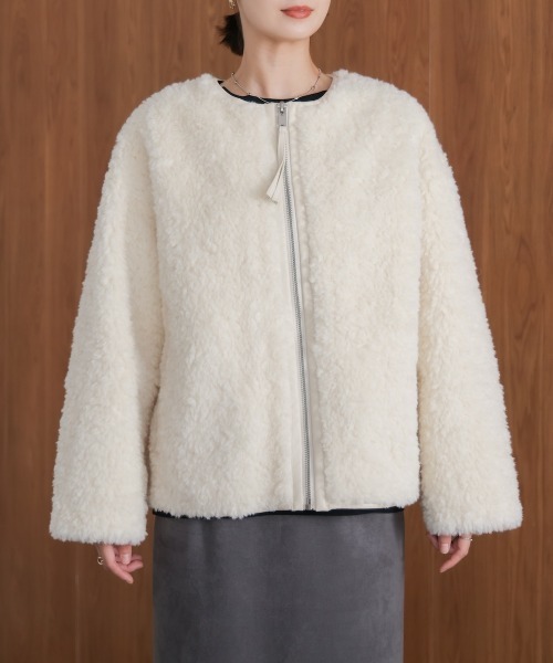 Bou Jeloud(ブージュルード)の「ボアショートアウター(ブルゾン・レディース・オフホワイト/グレー・FREE)」の10枚目の写真