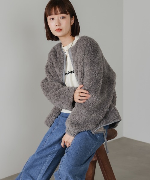 Bou Jeloud(ブージュルード)の「ボアショートアウター(ブルゾン・レディース・オフホワイト/グレー・FREE)」の17枚目の写真