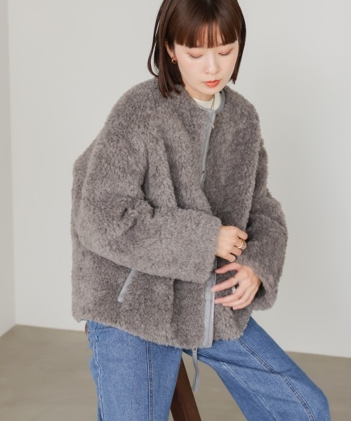 Bou Jeloud(ブージュルード)の「ボアショートアウター(ブルゾン・レディース・オフホワイト/グレー・FREE)」の19枚目の写真