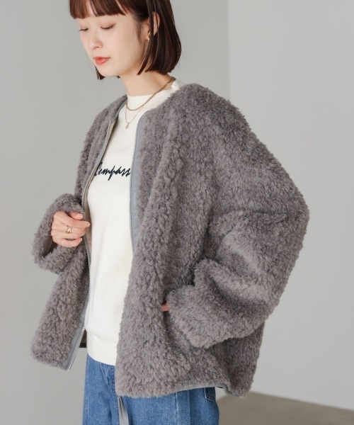 Bou Jeloud(ブージュルード)の「ボアショートアウター(ブルゾン・レディース・オフホワイト/グレー・FREE)」の20枚目の写真