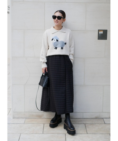 BeBeoD(べベッド)の「キルティングフレアロングスカート(スカート・レディース・ブラック/アイボリー・フリー)」の2枚目の写真