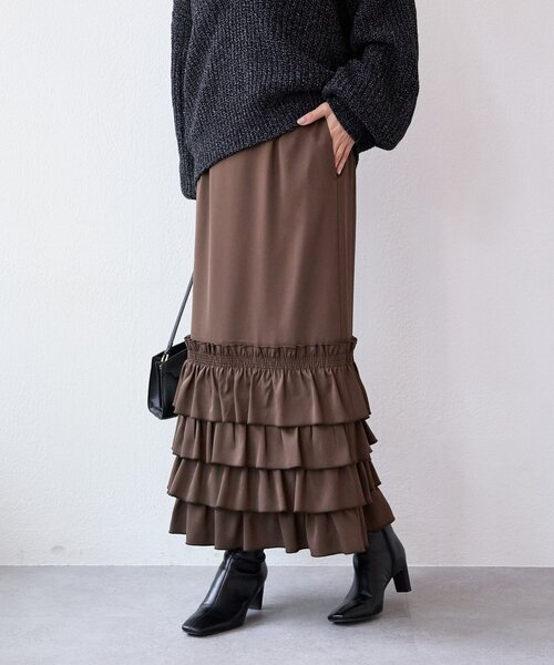 RIVE DROITE（リヴドロワ）の「【着映え◎】フリルタイトスカート（スカート・レディース・ブラウン/ブラック・38/36）」の9枚目の写真