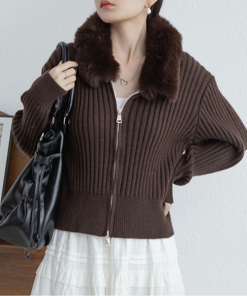 MAISON DE THERESE(メゾン ド テレーズ)の「ファー付き ジップアップ ニット(ニット/セーター・レディース・ブラック/ブラウン系その他/ワイン/グレー/ライトベージュ/Off White・FREE)」の8枚目の写真