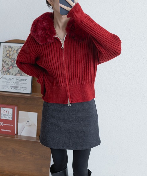MAISON DE THERESE(メゾン ド テレーズ)の「ファー付き ジップアップ ニット(ニット/セーター・レディース・ブラック/ブラウン系その他/ワイン/グレー/ライトベージュ/Off White・FREE)」の13枚目の写真