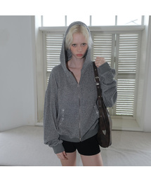 C HOODED KNIT ZIP-UP_GREY