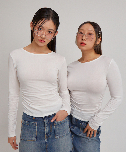 SALON DE YOHN(サロンドヨーン)の「Basic Shirring Long Sleeve T_ White(Tシャツ/カットソー・レディース・その他・LARGE/MEDIUM/SMALL)」の1枚目の写真