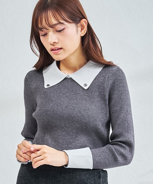 MISCH MASCH(ミッシュマッシュ)の「一部店舗限定 襟ボタン配色ニット(ニット/セーター・レディース・ネイビー/アイボリー/グレー・フリ-)」の3枚目の写真