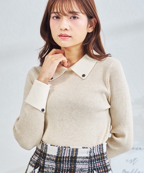 MISCH MASCH(ミッシュマッシュ)の「一部店舗限定 襟ボタン配色ニット(ニット/セーター・レディース・ネイビー/アイボリー/グレー・フリ-)」の2枚目の写真