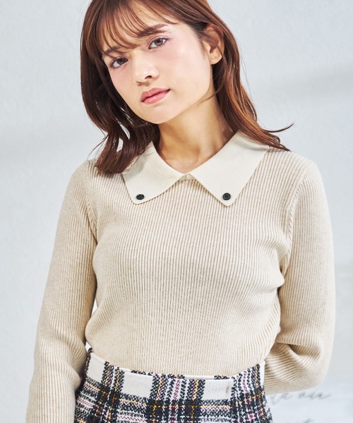 MISCH MASCH(ミッシュマッシュ)の「一部店舗限定 襟ボタン配色ニット(ニット/セーター・レディース・ネイビー/アイボリー/グレー・フリ-)」の4枚目の写真