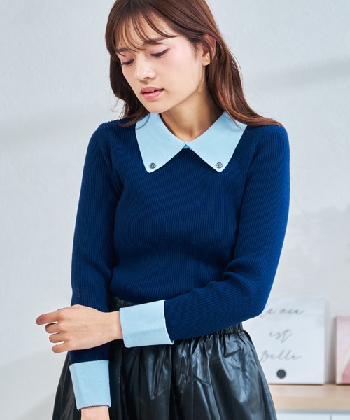 MISCH MASCH(ミッシュマッシュ)の「一部店舗限定 襟ボタン配色ニット(ニット/セーター・レディース・ネイビー/アイボリー/グレー・フリ-)」の9枚目の写真