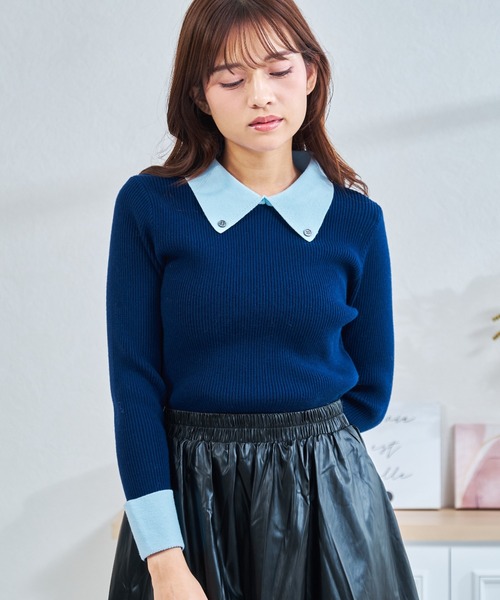 MISCH MASCH(ミッシュマッシュ)の「一部店舗限定 襟ボタン配色ニット(ニット/セーター・レディース・ネイビー/アイボリー/グレー・フリ-)」の10枚目の写真