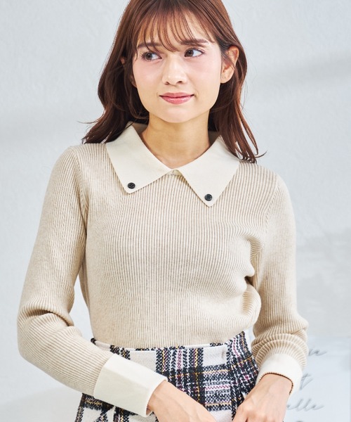 MISCH MASCH(ミッシュマッシュ)の「一部店舗限定 襟ボタン配色ニット(ニット/セーター・レディース・ネイビー/アイボリー/グレー・フリ-)」の5枚目の写真
