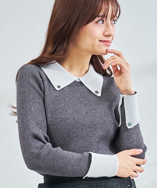 MISCH MASCH(ミッシュマッシュ)の「一部店舗限定 襟ボタン配色ニット(ニット/セーター・レディース・ネイビー/アイボリー/グレー・フリ-)」の13枚目の写真