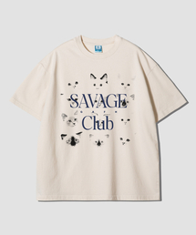 キャットセビジオーバーサイズ半袖Tシャツ-ナチュラルコットン