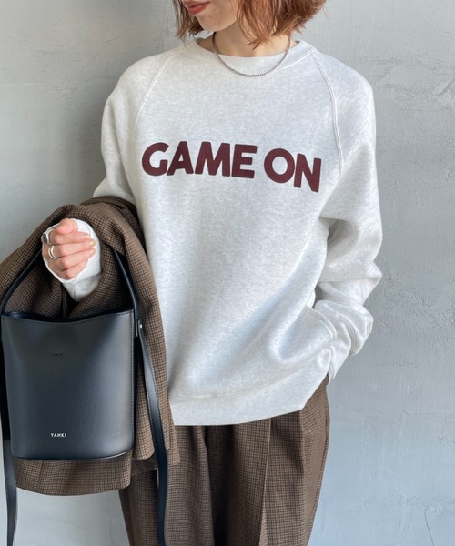 GAME ON 植絨Logo膨袖大學T