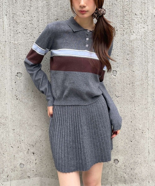 3.3 Field Trip （3.3フィールドトリップ）の「3.3 Field Trip／ポロニットセットアップ（ニット/セーター・レディース・ブラック/グレー・FREE）」の2枚目の写真