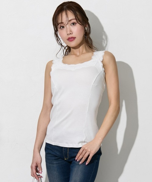 Nissen glamor(ニッセングラマー)の「【大きい胸専用】綿100% 肩ひもが見えにくいキャミソール(レース付)(キャミソール・レディース・ブラック/ワイン/ベビーピンク/アイボリー/オフホワイト/グリーン/チャコール/ネイビー/グレイッシュベージュ・M/L/LL/3L)」の2枚目の写真
