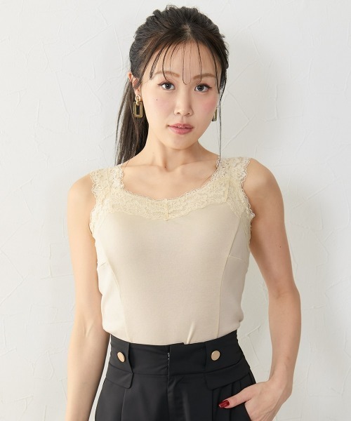 Nissen glamor(ニッセングラマー)の「【大きい胸専用】綿100% 肩ひもが見えにくいキャミソール(レース付)(キャミソール・レディース・ブラック/ワイン/ベビーピンク/アイボリー/オフホワイト/グリーン/チャコール/ネイビー/グレイッシュベージュ・M/L/LL/3L)」の3枚目の写真