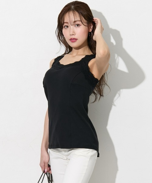 Nissen glamor(ニッセングラマー)の「【大きい胸専用】綿100% 肩ひもが見えにくいキャミソール(レース付)(キャミソール・レディース・ブラック/ワイン/ベビーピンク/アイボリー/オフホワイト/グリーン/チャコール/ネイビー/グレイッシュベージュ・M/L/LL/3L)」の4枚目の写真