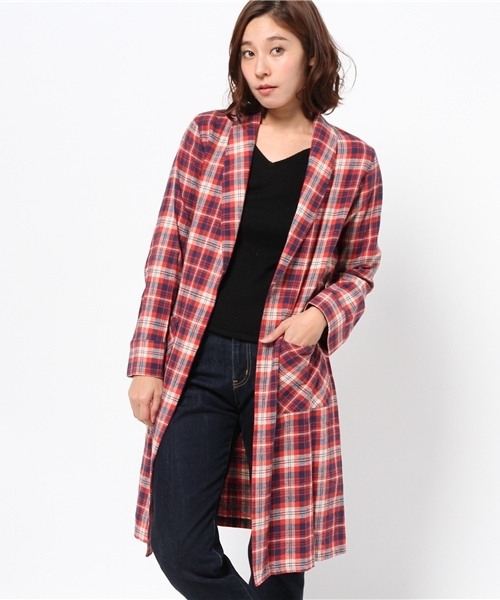 OUTLET（アウトレット）の「【Sheta】ヴィンテージネップツイルチェックロープ（その他アウター・レディース・グリーン/オレンジ・FREE）」の2枚目の写真
