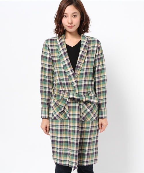OUTLET（アウトレット）の「【Sheta】ヴィンテージネップツイルチェックロープ（その他アウター・レディース・グリーン/オレンジ・FREE）」の3枚目の写真