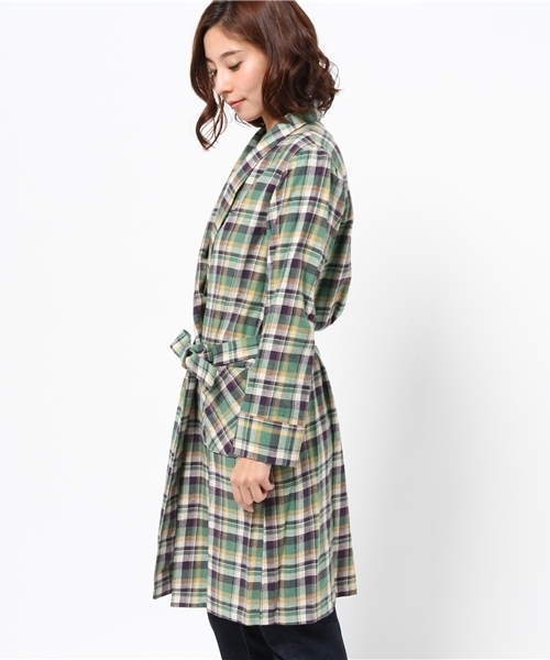 OUTLET（アウトレット）の「【Sheta】ヴィンテージネップツイルチェックロープ（その他アウター・レディース・グリーン/オレンジ・FREE）」の4枚目の写真