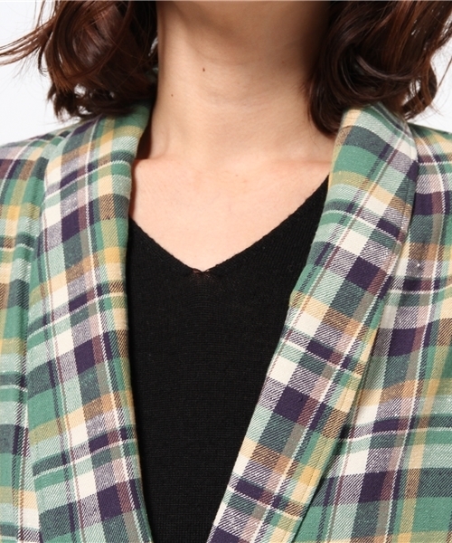 OUTLET（アウトレット）の「【Sheta】ヴィンテージネップツイルチェックロープ（その他アウター・レディース・グリーン/オレンジ・FREE）」の6枚目の写真