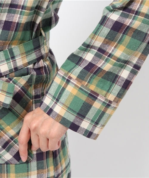 OUTLET（アウトレット）の「【Sheta】ヴィンテージネップツイルチェックロープ（その他アウター・レディース・グリーン/オレンジ・FREE）」の7枚目の写真