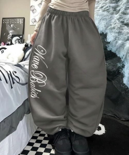 セール】裏起毛ロゴスウェットワイドパンツ/セットアップ対応