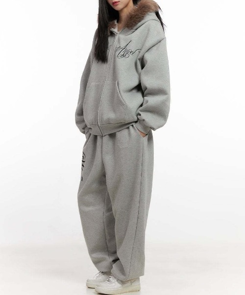 セール】裏起毛ロゴスウェットワイドパンツ/セットアップ対応