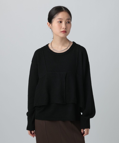 LEPSIM（レプシィム）の「7ゲージキャミドッキングプルオーバー　630090（ニット/セーター・レディース・ブラック/グレー/ベージュ・FREE）」の4枚目の写真