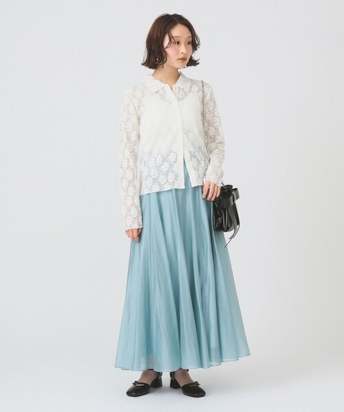 Ray BEAMS（レイビームス）の「シアー エアリー フレア スカート（スカート・レディース・サックスブルー/ブラック/クリーム・1/0）」の12枚目の写真