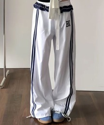 ウエストフリルストライプラインパンツ