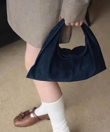 台形スエードハンドバッグ / ネイビー ブラウン フェイクスエード スウェード ハンドバッグ ミニバッグ ワンハンドル 秋服 春服 冬服 韓国 シンプル 無地 カジュアル ノームコア
