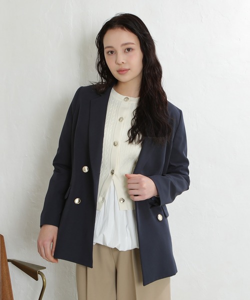 TRUDEA（トルディア）の「オケージョン/セレモニー対応【2026SS新作】 ダブルブレストテーラードジャケット/洗えるウォッシャブル機能（テーラードジャケット・レディース・グレイッシュベージュ/ライトグレー/ネイビー・SMALL/MEDIUM/LARGE）」の3枚目の写真