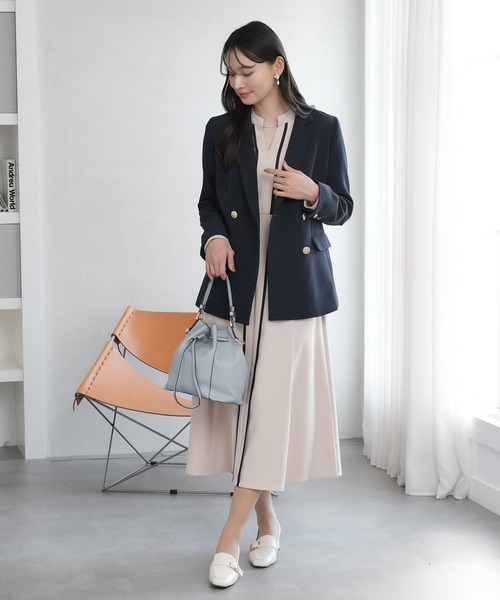 TRUDEA（トルディア）の「オケージョン/セレモニー対応【2026SS新作】 ダブルブレストテーラードジャケット/洗えるウォッシャブル機能（テーラードジャケット・レディース・グレイッシュベージュ/ライトグレー/ネイビー・SMALL/MEDIUM/LARGE）」の7枚目の写真