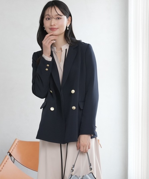 TRUDEA（トルディア）の「オケージョン/セレモニー対応【2026SS新作】 ダブルブレストテーラードジャケット/洗えるウォッシャブル機能（テーラードジャケット・レディース・グレイッシュベージュ/ライトグレー/ネイビー・SMALL/MEDIUM/LARGE）」の4枚目の写真