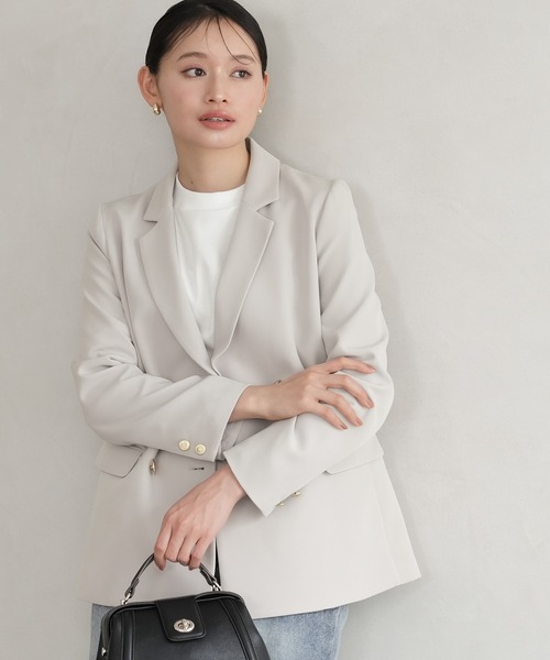 TRUDEA（トルディア）の「オケージョン/セレモニー対応【2026SS新作】 ダブルブレストテーラードジャケット/洗えるウォッシャブル機能（テーラードジャケット・レディース・グレイッシュベージュ/ライトグレー/ネイビー・SMALL/MEDIUM/LARGE）」の8枚目の写真