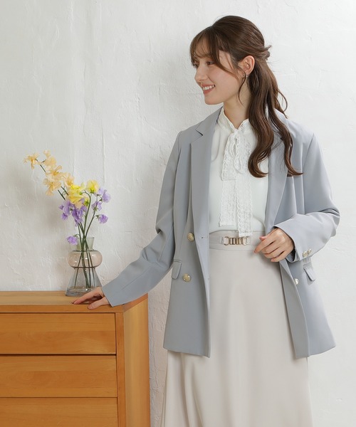 TRUDEA（トルディア）の「オケージョン/セレモニー対応【2026SS新作】 ダブルブレストテーラードジャケット/洗えるウォッシャブル機能（テーラードジャケット・レディース・グレイッシュベージュ/ライトグレー/ネイビー・SMALL/MEDIUM/LARGE）」の22枚目の写真