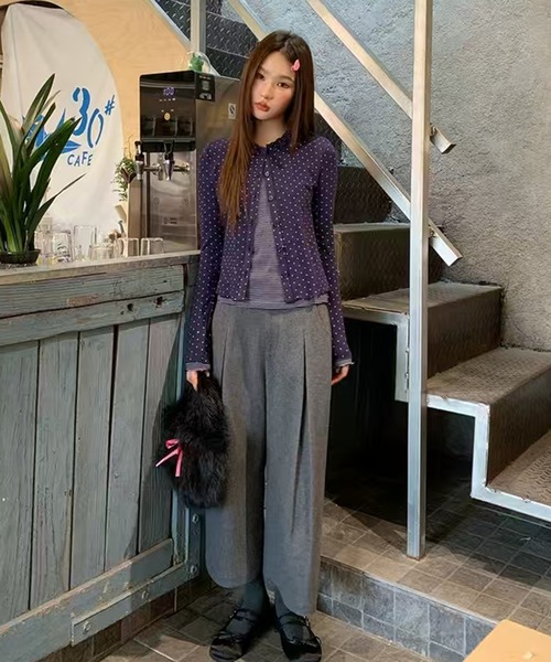 AsheKsha(アシクシャ)の「タイトル:フェイクツーピース ドットストライプトップス(その他トップス・レディース・ホワイト/ネイビー・M)」の22枚目の写真