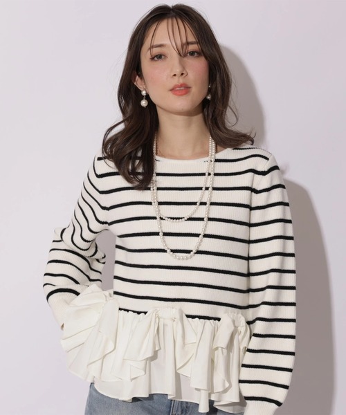 Apuweiser-riche（アプワイザーリッシェ）の「リボンフリルヘムショートニット（ニット/セーター・レディース・ブラック系その他/グレイッシュベージュ/ホワイト/ピンク・2）」の6枚目の写真