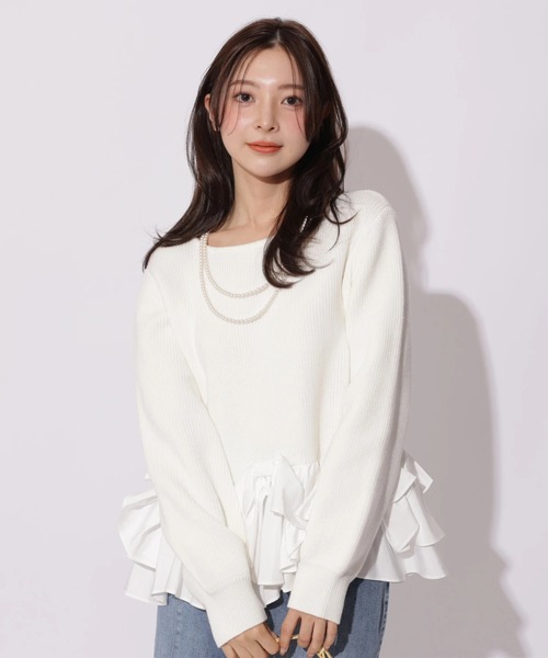 Apuweiser-riche（アプワイザーリッシェ）の「リボンフリルヘムショートニット（ニット/セーター・レディース・ブラック系その他/グレイッシュベージュ/ホワイト/ピンク・2）」の14枚目の写真