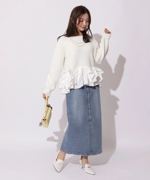 Apuweiser-riche（アプワイザーリッシェ）の「リボンフリルヘムショートニット（ニット/セーター・レディース・ブラック系その他/グレイッシュベージュ/ホワイト/ピンク・2）」の16枚目の写真