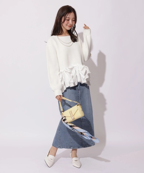 Apuweiser-riche（アプワイザーリッシェ）の「リボンフリルヘムショートニット（ニット/セーター・レディース・ブラック系その他/グレイッシュベージュ/ホワイト/ピンク・2）」の17枚目の写真