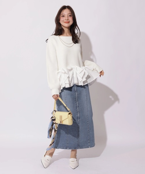 Apuweiser-riche（アプワイザーリッシェ）の「リボンフリルヘムショートニット（ニット/セーター・レディース・ブラック系その他/グレイッシュベージュ/ホワイト/ピンク・2）」の18枚目の写真