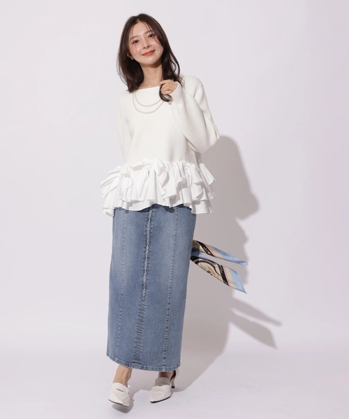 Apuweiser-riche（アプワイザーリッシェ）の「リボンフリルヘムショートニット（ニット/セーター・レディース・ブラック系その他/グレイッシュベージュ/ホワイト/ピンク・2）」の19枚目の写真