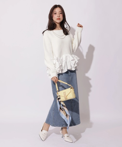 Apuweiser-riche（アプワイザーリッシェ）の「リボンフリルヘムショートニット（ニット/セーター・レディース・ブラック系その他/グレイッシュベージュ/ホワイト/ピンク・2）」の20枚目の写真