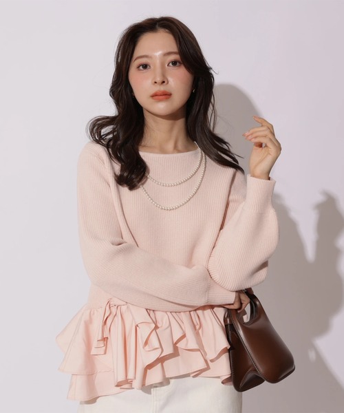 Apuweiser-riche（アプワイザーリッシェ）の「リボンフリルヘムショートニット（ニット/セーター・レディース・ブラック系その他/グレイッシュベージュ/ホワイト/ピンク・2）」の21枚目の写真